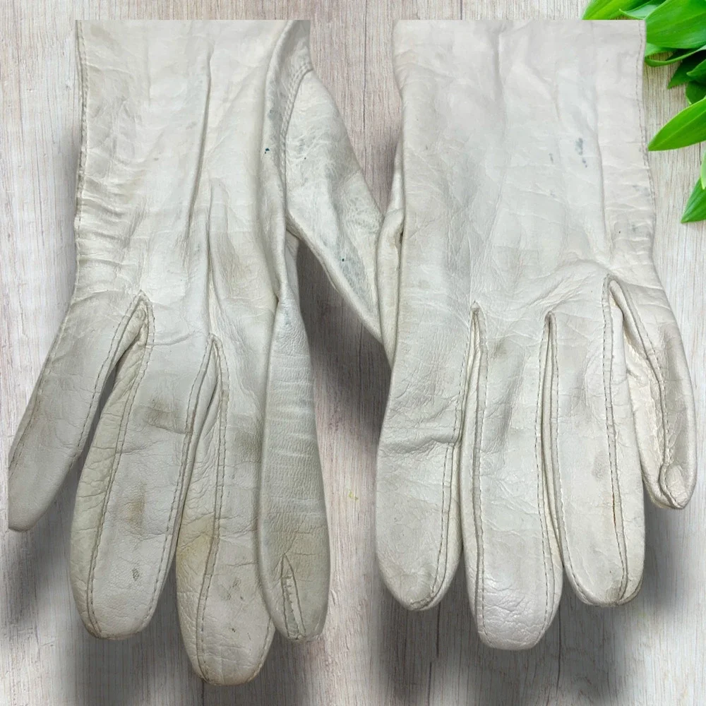 Lot 2 x Vintage Hudson's Kid Leather Gauntlet Gloves France Sz 6 Silk Lined